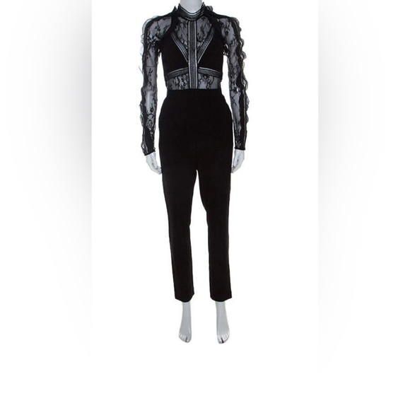 Self Portrait Black Lace Paneled Hall Jumpsuit